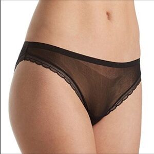 On Gossamer Next to Nothing Black Mesh Lace Bikini Panties Underwear Lingerie S